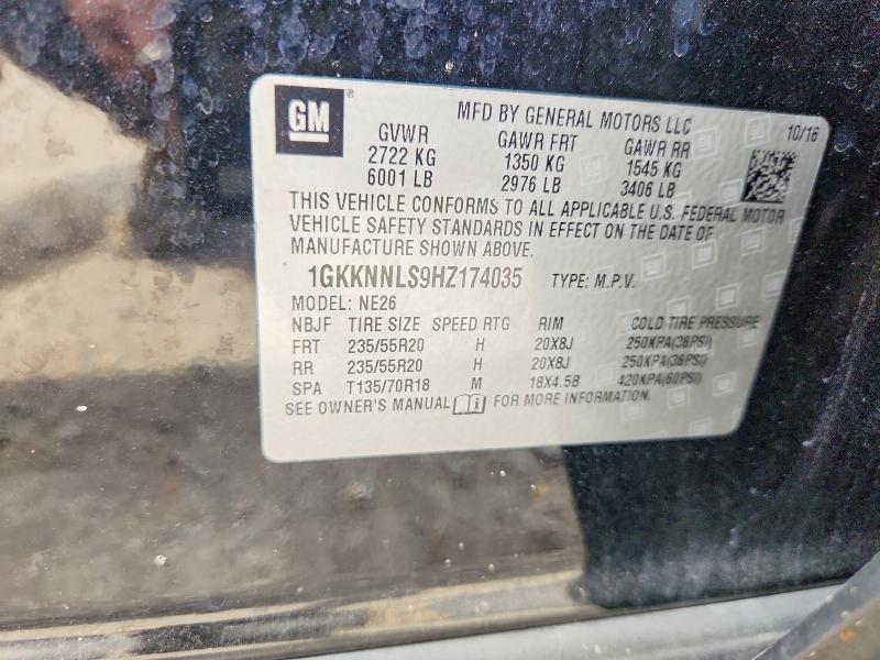 49686096 :رقم المزاد ، 1GKKNNLS9HZ174035 vin ، 2017 Gmc Acadia مزاد بيع