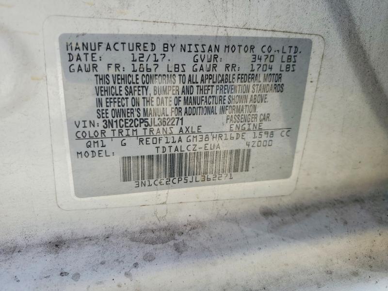 49810306 :رقم المزاد ، 3N1CE2CP5JL362271 vin ، 2018 Nissan Versa Note مزاد بيع