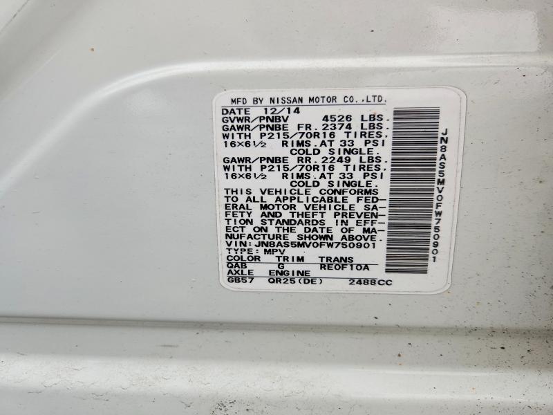 50279896 :رقم المزاد ، JN8AS5MV0FW750901 vin ، 2015 Nissan Rogue Select مزاد بيع