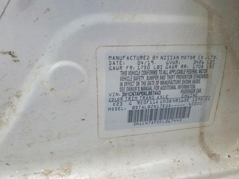 Aukcja sprzedaży 2019 Nissan Versa, vin: 3N1CN7AP0KL867443, numer aukcji: 48641556