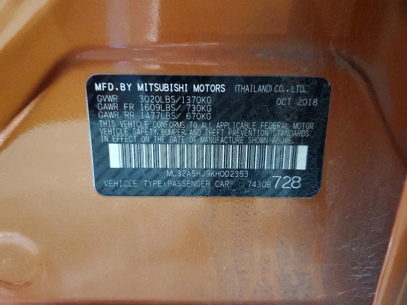 Продаж на аукціоні авто 2019 Mitsubishi Mirage, vin: ML32A5HJ9KH002353, номер лоту: 50926536