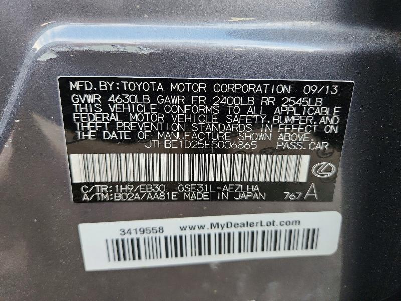 Aukcja sprzedaży 2014 Lexus Is, vin: JTHBE1D25E5006865, numer aukcji: 50113546