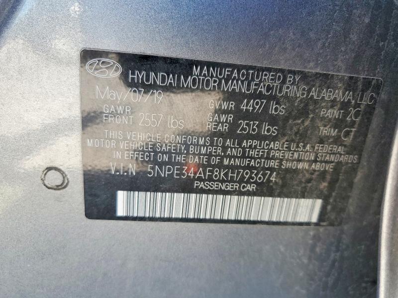 2019 Hyundai Sonata მანქანა იყიდება აუქციონზე, vin: 5NPE34AF8KH793674, აუქციონის ნომერი: 50469596