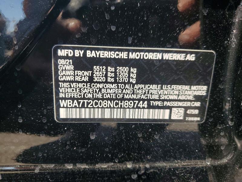 Aukcja sprzedaży 2022 Bmw 740, vin: WBA7T2C08NCH89744, numer aukcji: 51450396
