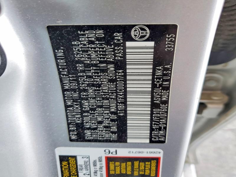 Aukcja sprzedaży 2012 Toyota Camry, vin: 4T1BF1FK4CU001764, numer aukcji: 50579876