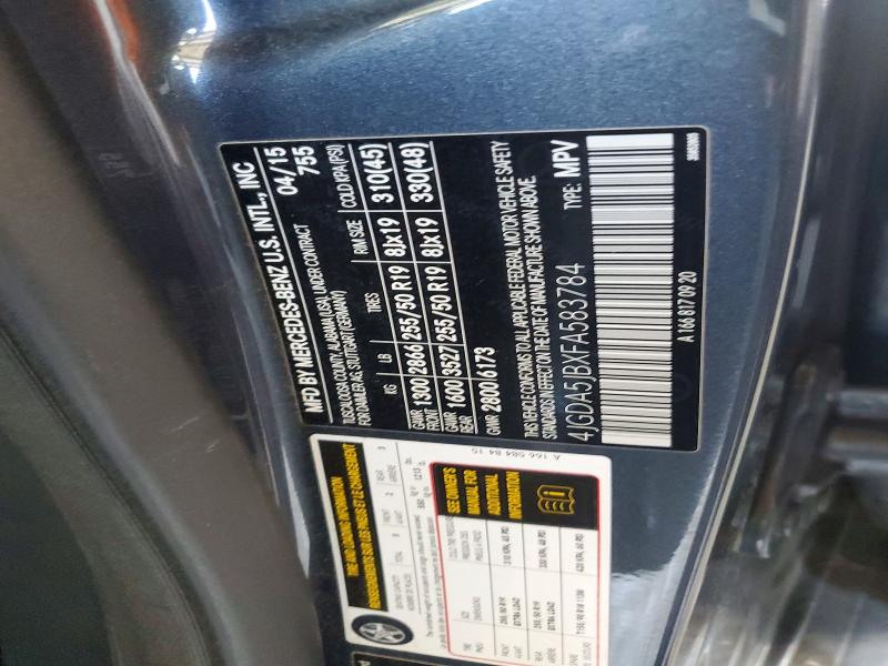 Продаж на аукціоні авто 2015 Mercedes-benz Ml, vin: 4JGDA5JBXFA583784, номер лоту: 49514666