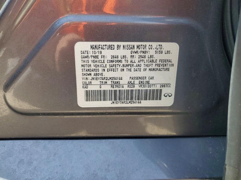 51537496 :رقم المزاد ، JN1EV7AR2LM254144 vin ، 2020 Infiniti Q50 مزاد بيع