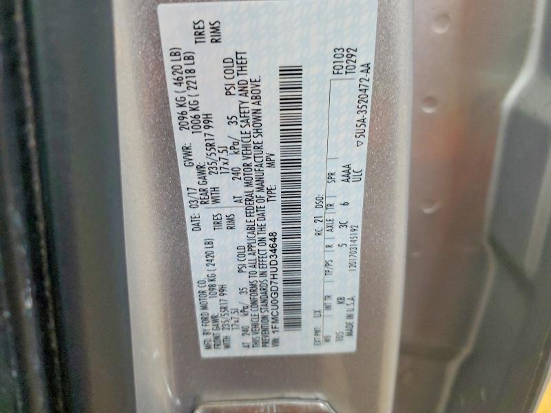 2017 Ford Escape მანქანა იყიდება აუქციონზე, vin: 1FMCU0GD7HUD34648, აუქციონის ნომერი: 51796926