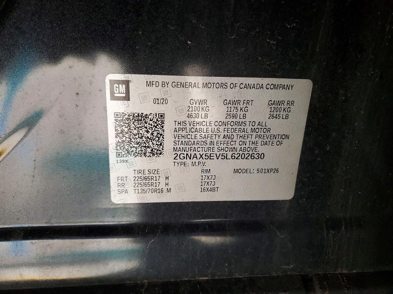 Aukcja sprzedaży 2020 Chevrolet Equinox, vin: 2GNAX5EV5L6202630, numer aukcji: 58399736