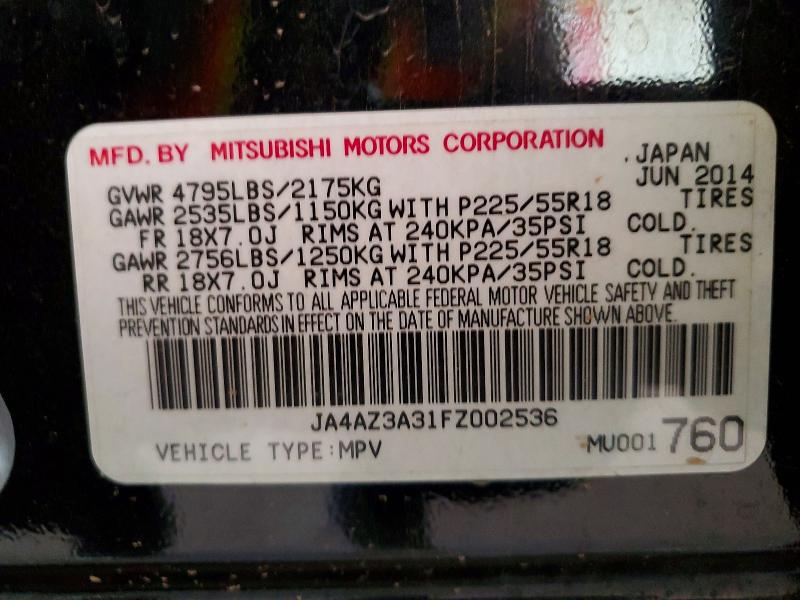 Продаж на аукціоні авто 2015 Mitsubishi Outlander, vin: JA4AZ3A31FZ002536, номер лоту: 51430696