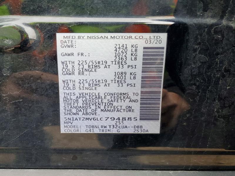 48813006 :رقم المزاد ، 5N1AT2MV6LC794885 vin ، 2020 Nissan Rogue مزاد بيع