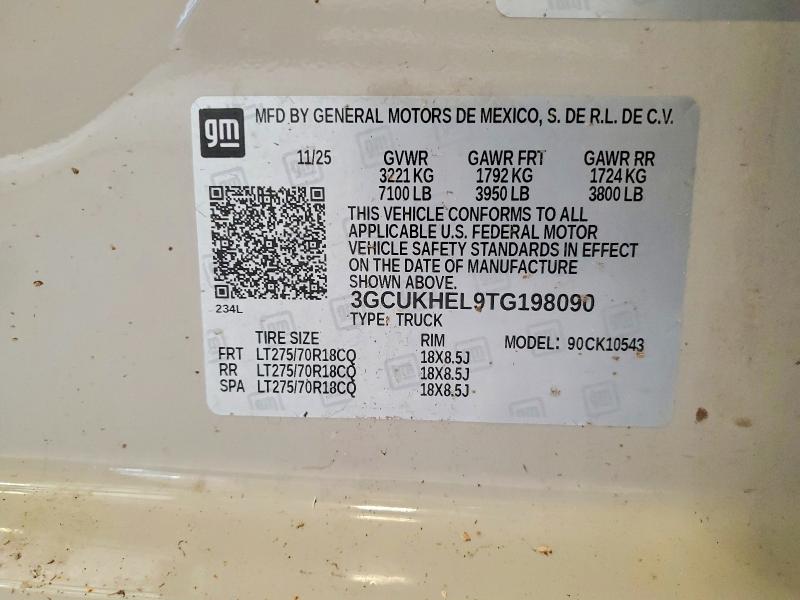 Продаж на аукціоні авто 2026 Chevrolet Silverado, vin: 3GCUKHEL9TG198090, номер лоту: 49309316