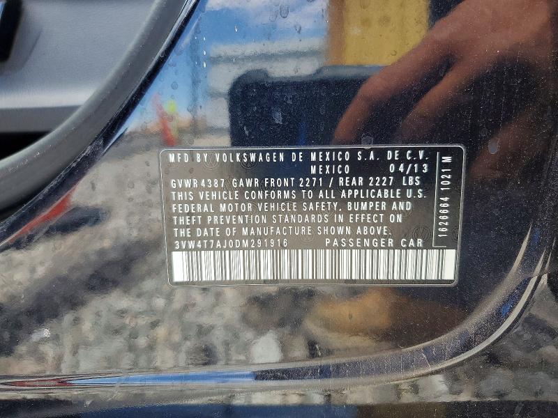 Продажа на аукционе авто 2013 Volkswagen Jetta, vin: 3VW4T7AJ0DM291916, номер лота: 51639156