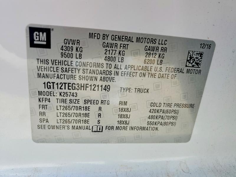 2017 Gmc Sierra მანქანა იყიდება აუქციონზე, vin: 1GT12TEG3HF121149, აუქციონის ნომერი: 48813366