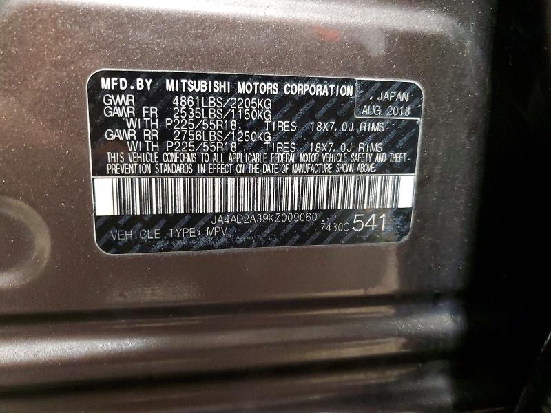2019 Mitsubishi Outlander მანქანა იყიდება აუქციონზე, vin: JA4AD2A39KZ009060, აუქციონის ნომერი: 49336196