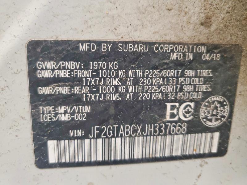 Auction sale of the 2018 Subaru Crosstrek, vin: JF2GTABCXJH337668, lot number: 51832216