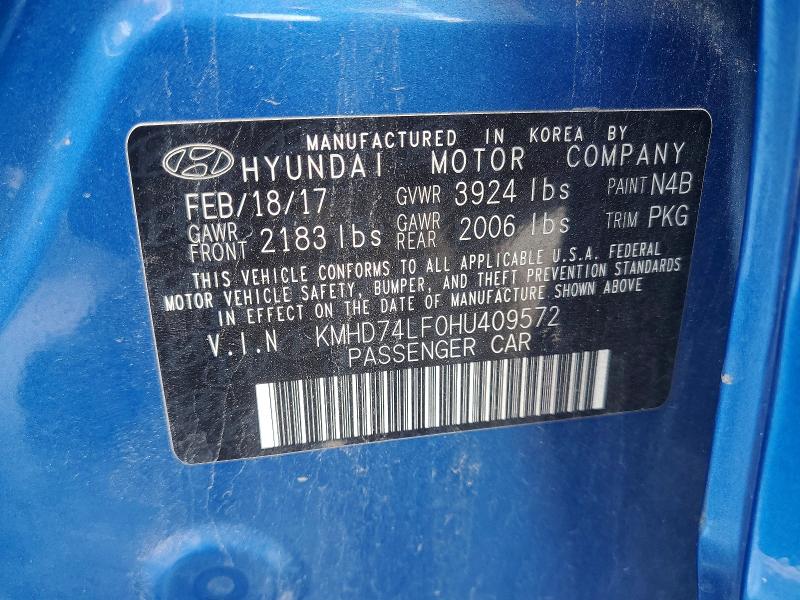 2017 Hyundai Elantra მანქანა იყიდება აუქციონზე, vin: KMHD74LF0HU409572, აუქციონის ნომერი: 48644246