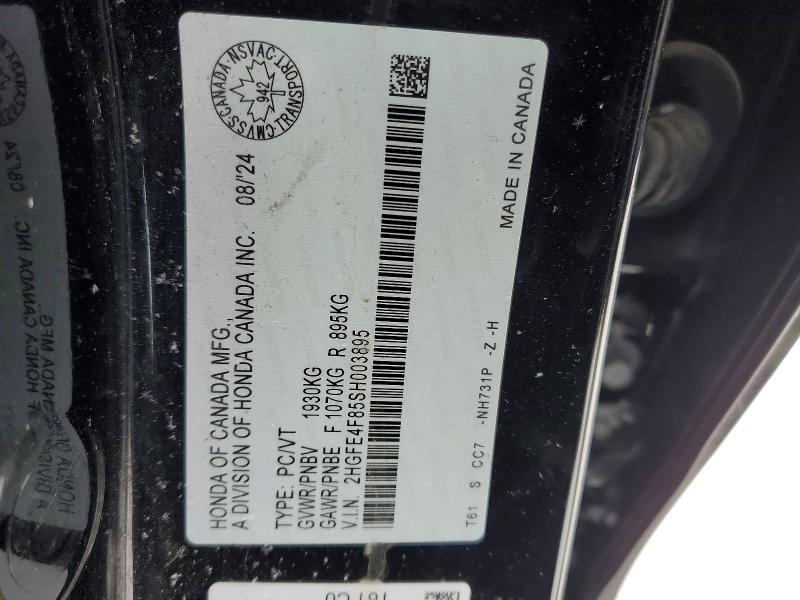 47131406 :رقم المزاد ، 2HGFE4F85SH003895 vin ، 2025 Honda Civic مزاد بيع