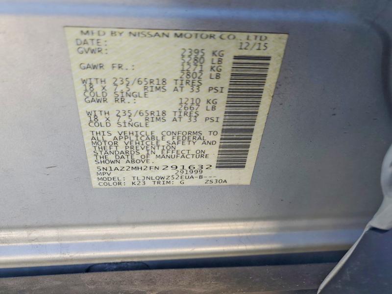 Aukcja sprzedaży 2015 Nissan Murano, vin: 5N1AZ2MH2FN291632, numer aukcji: 50486556