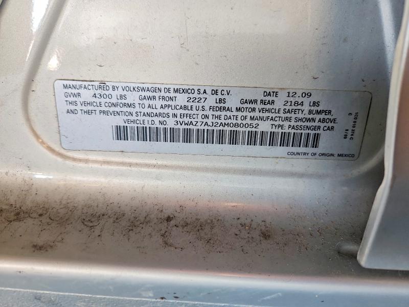 51678446 :رقم المزاد ، 3VWAZ7AJ2AM080052 vin ، 2010 Volkswagen Jetta مزاد بيع