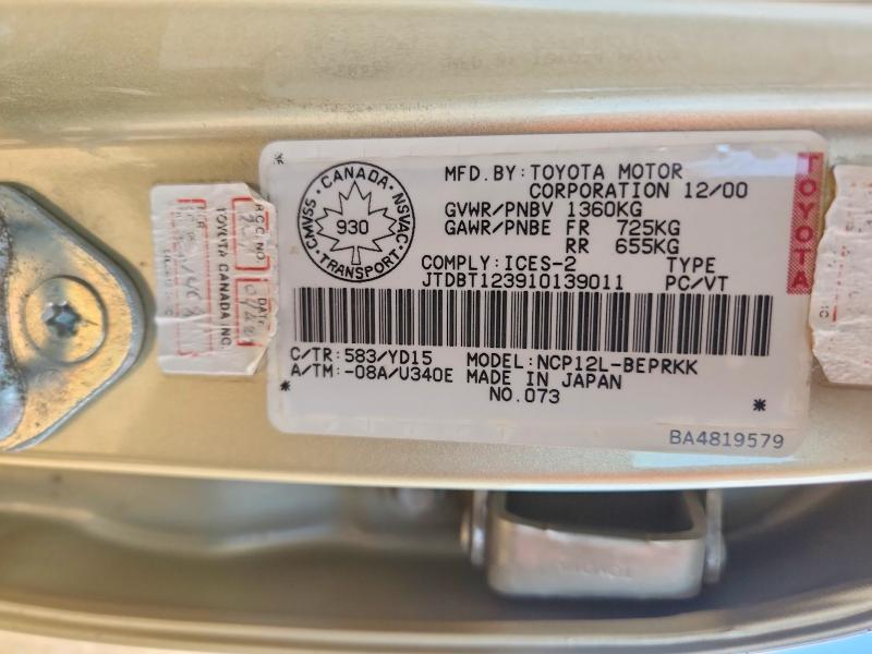 Auction sale of the 2001 Toyota Echo, vin: JTDBT123910139011, lot number: 51519376