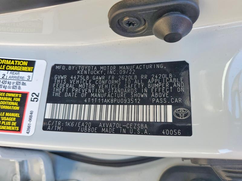 2023 Toyota Camry მანქანა იყიდება აუქციონზე, vin: 4T1T11AK8PU093512, აუქციონის ნომერი: 49919836