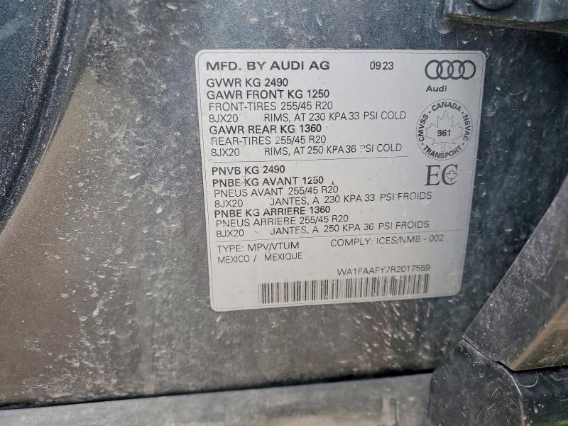 50986676 :رقم المزاد ، WA1FAAFY7R2017559 vin ، 2024 Audi Q5 مزاد بيع