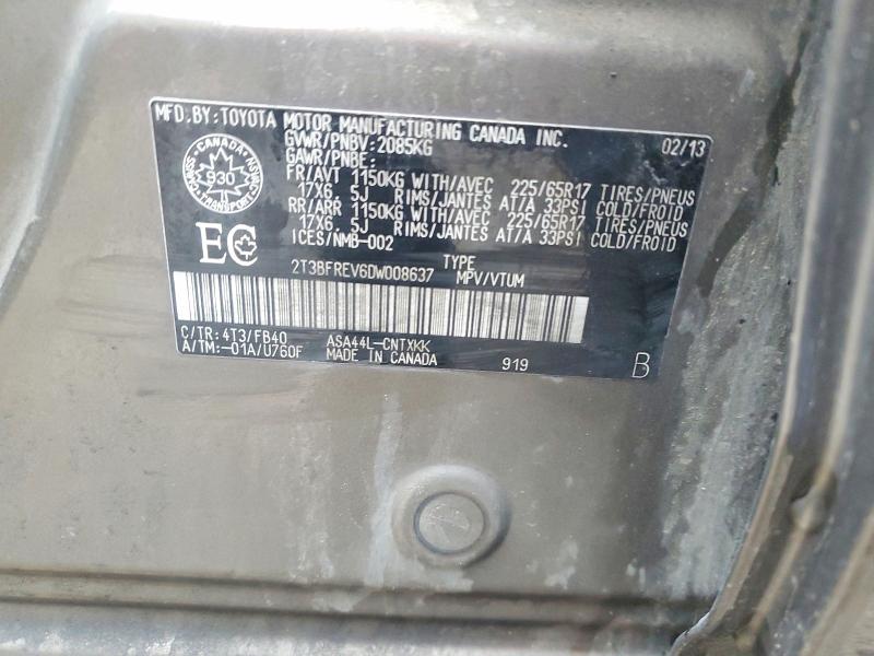Aukcja sprzedaży 2013 Toyota Rav4, vin: 2T3BFREV6DW008637, numer aukcji: 47730726
