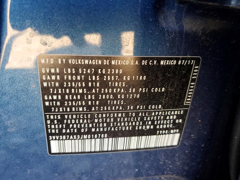 Продаж на аукціоні авто 2018 Volkswagen Tiguan, vin: 3VV3B7AX3JM016768, номер лоту: 50269246