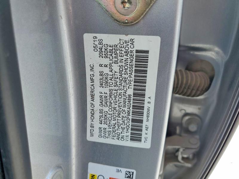 Aukcja sprzedaży 2019 Honda Accord, vin: 1HGCV2F94KA024896, numer aukcji: 51528136