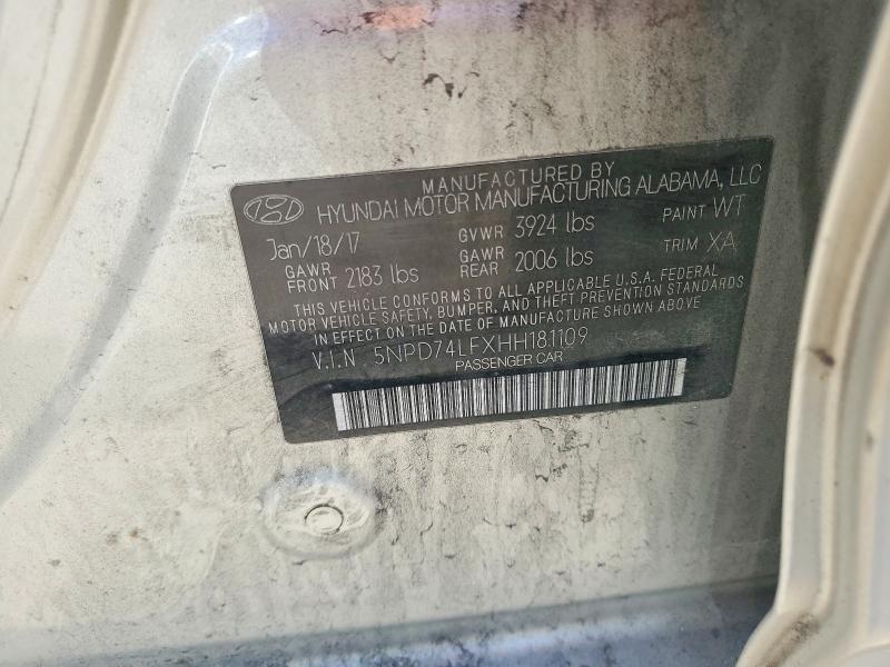 51489866 :رقم المزاد ، 5NPD74LFXHH181109 vin ، 2017 Hyundai Elantra مزاد بيع