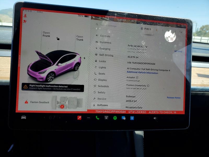 2024 Tesla Model Y მანქანა იყიდება აუქციონზე, vin: 7SAYGAEE3RF993584, აუქციონის ნომერი: 51889086
