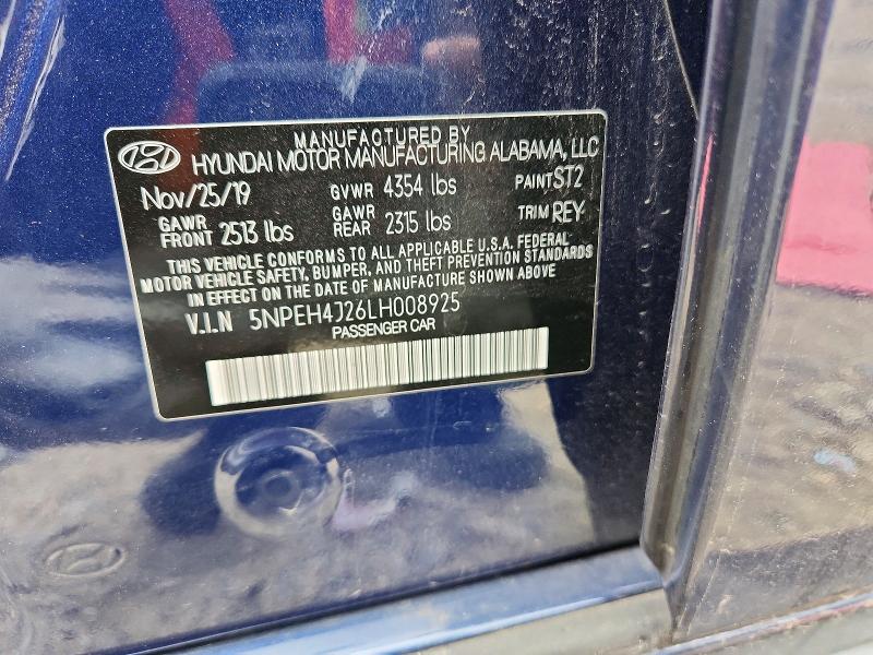 50499206 :رقم المزاد ، 5NPEH4J26LH008925 vin ، 2020 Hyundai Sonata مزاد بيع