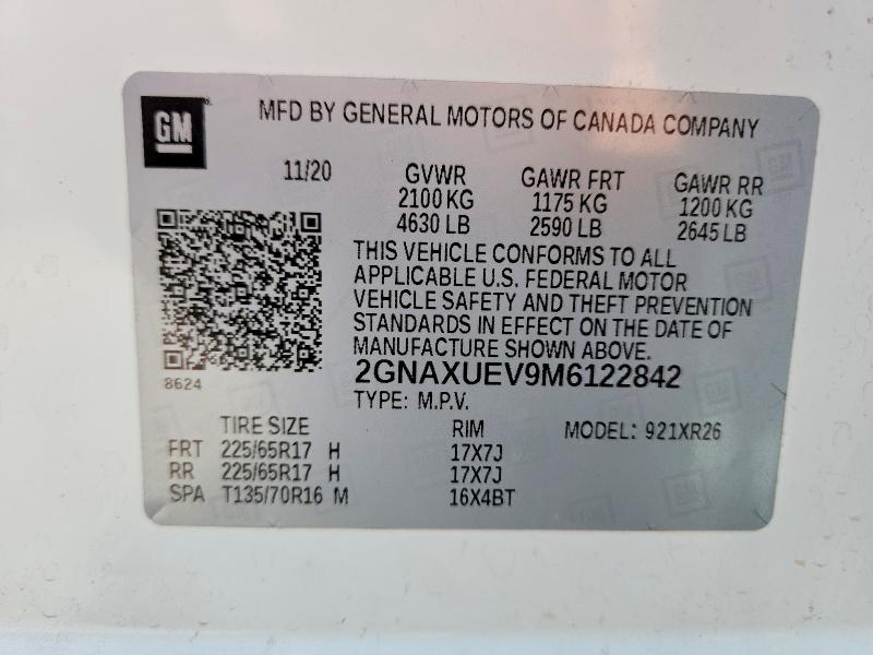 Продажа на аукционе авто 2021 Chevrolet Equinox, vin: 2GNAXUEV9M6122842, номер лота: 49490646