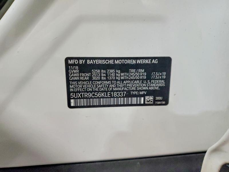 48795856 :رقم المزاد ، 5UXTR9C56KLE18337 vin ، 2019 Bmw X3 مزاد بيع