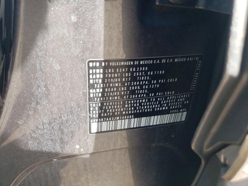 2018 Volkswagen Tiguan მანქანა იყიდება აუქციონზე, vin: 3VV3B7AX3JM146985, აუქციონის ნომერი: 50334646