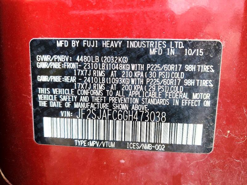 Aukcja sprzedaży 2016 Subaru Forester, vin: JF2SJAFC6GH473038, numer aukcji: 50714536