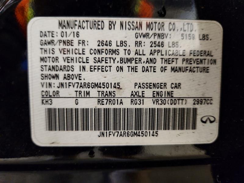 2016 Infiniti Q50 მანქანა იყიდება აუქციონზე, vin: JN1FV7AR6GM450145, აუქციონის ნომერი: 49085366