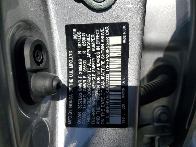50566506 :رقم المزاد ، SHHFK7H5XJU422033 vin ، 2018 Honda Civic مزاد بيع