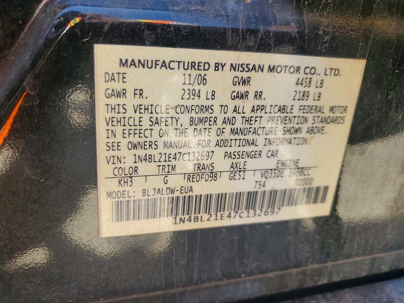 2007 Nissan Altima მანქანა იყიდება აუქციონზე, vin: 1N4BL21E47C132697, აუქციონის ნომერი: 50086956