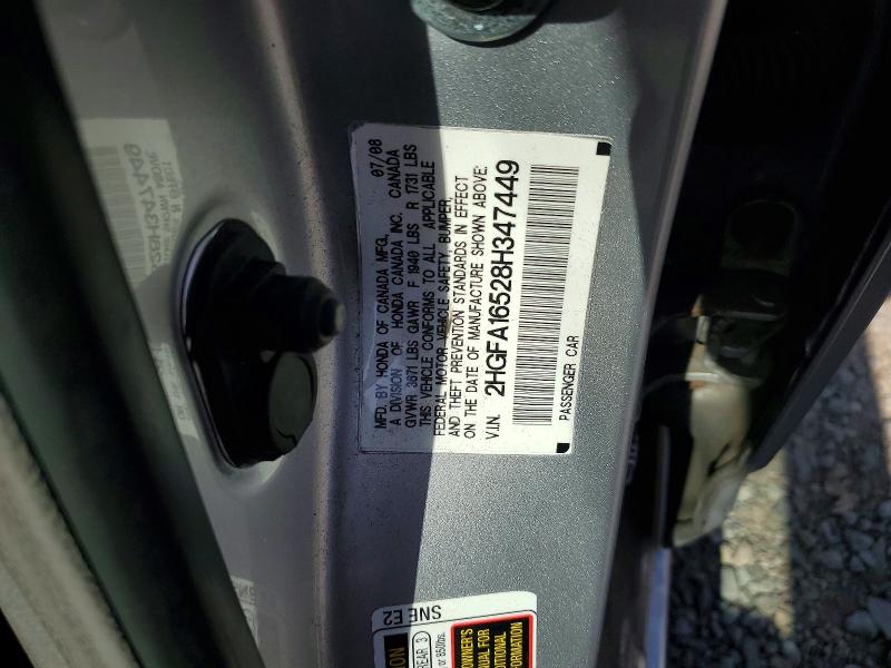 Продаж на аукціоні авто 2008 Honda Civic, vin: 2HGFA16528H347449, номер лоту: 50504576