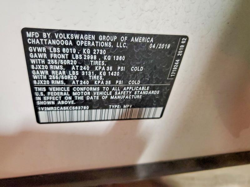 Продажа на аукционе авто 2019 Volkswagen Atlas, vin: 1V2MR2CA5KC563780, номер лота: 50386326