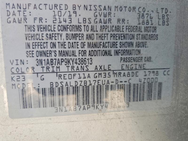 Aukcja sprzedaży 2019 Nissan Sentra, vin: 3N1AB7AP9KY438613, numer aukcji: 51614326