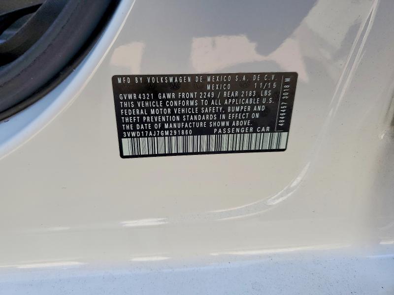 2016 Volkswagen Jetta მანქანა იყიდება აუქციონზე, vin: 3VWD17AJ7GM291860, აუქციონის ნომერი: 51007796