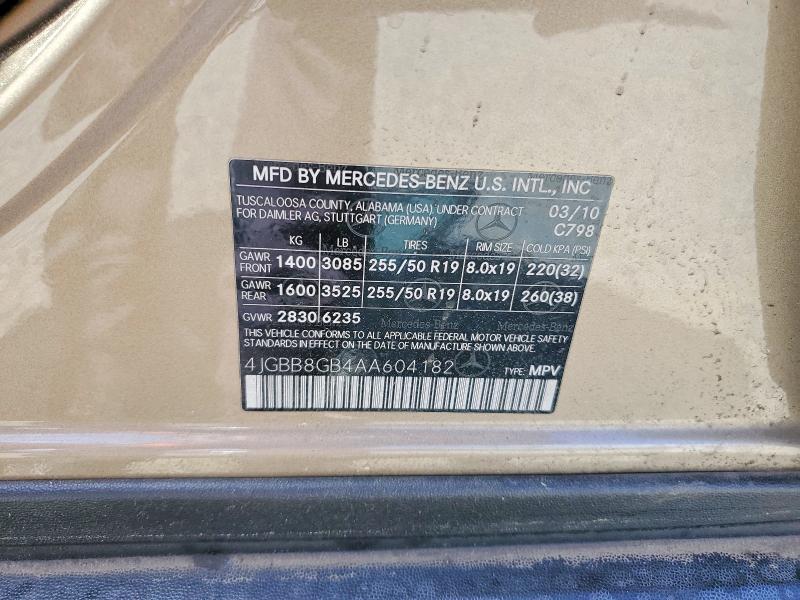 Продажа на аукционе авто 2010 Mercedes-benz Ml, vin: 4JGBB8GB4AA604182, номер лота: 51760876
