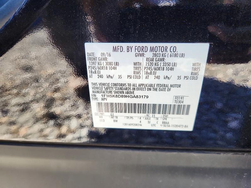 48799556 :رقم المزاد ، 1FM5K8D89HGA83179 vin ، 2017 Ford Explorer مزاد بيع