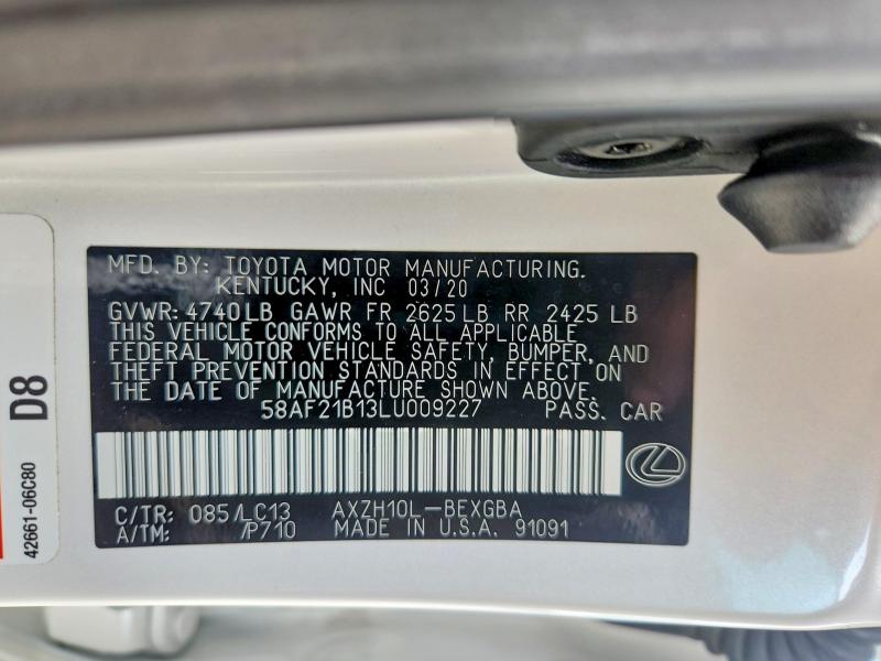 Aukcja sprzedaży 2020 Lexus Es 300h, vin: 58AF21B13LU009227, numer aukcji: 48286676