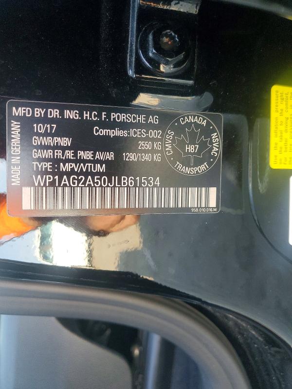50962696 :رقم المزاد ، WP1AG2A50JLB61534 vin ، 2018 Porsche Macan مزاد بيع