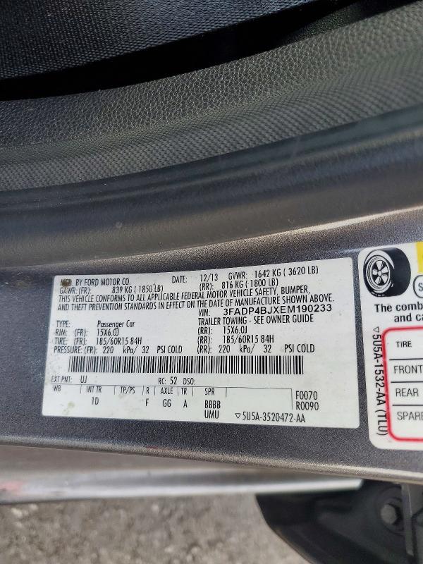 50440776 :رقم المزاد ، 3FADP4BJXEM190233 vin ، 2014 Ford Fiesta مزاد بيع