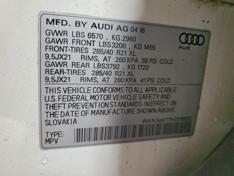 Продажа на аукционе авто 2017 Audi Q7, vin: WA1VAAF77HD016532, номер лота: 48111696